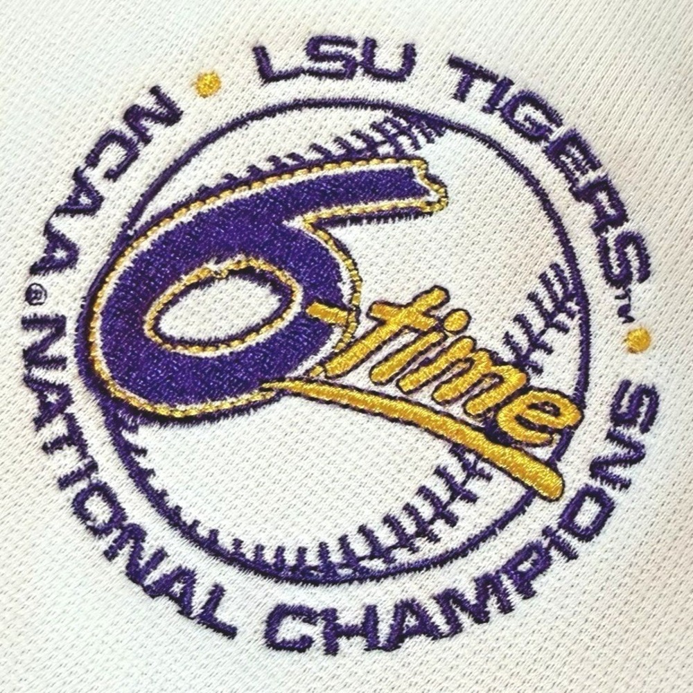 LSU Tigers Polo Shirt Mens XL White 6-Time National Champions Baseball EUC